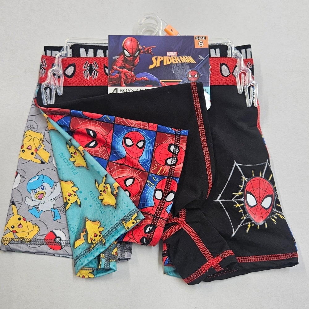 Boys 2 Pokemon Plus 2‎ Spiderman Athletic Boxer Briefs Size 6